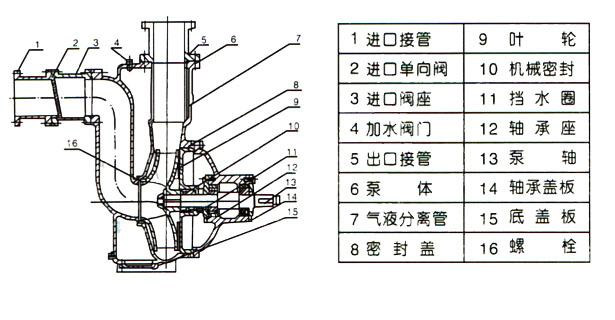 ZW型自吸式无堵塞排污泵（结构图）