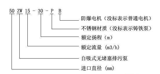 ZW型自吸式无堵塞排污泵型号意义