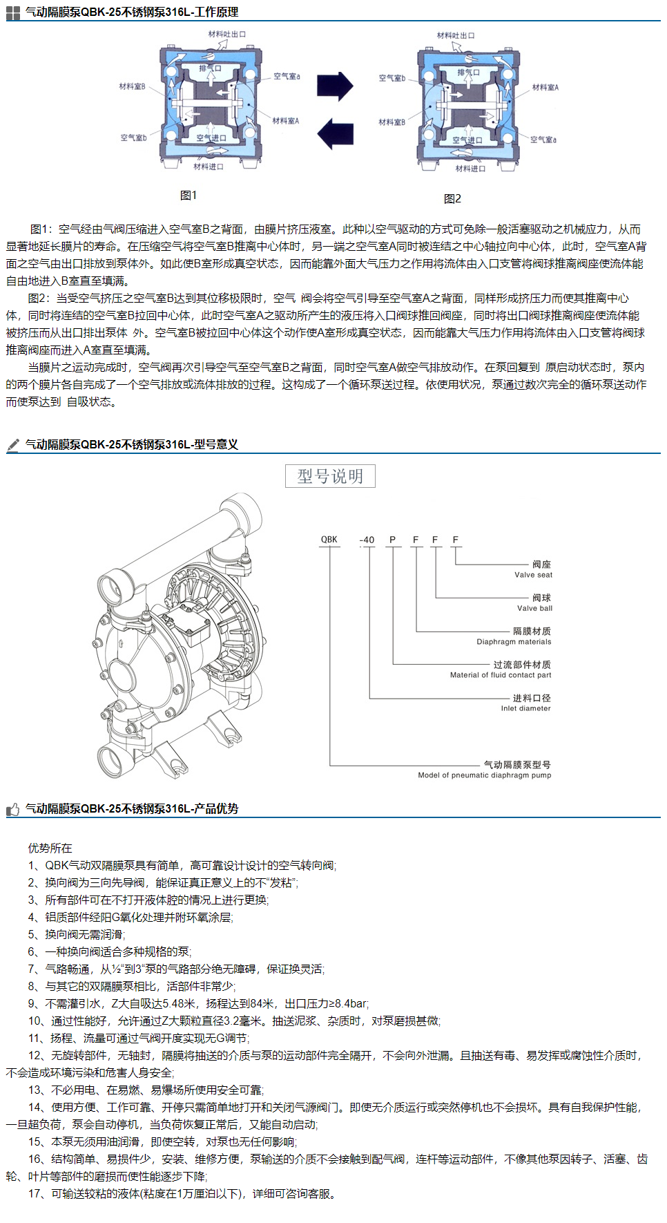 气动隔膜泵QBK-25不锈钢泵316L