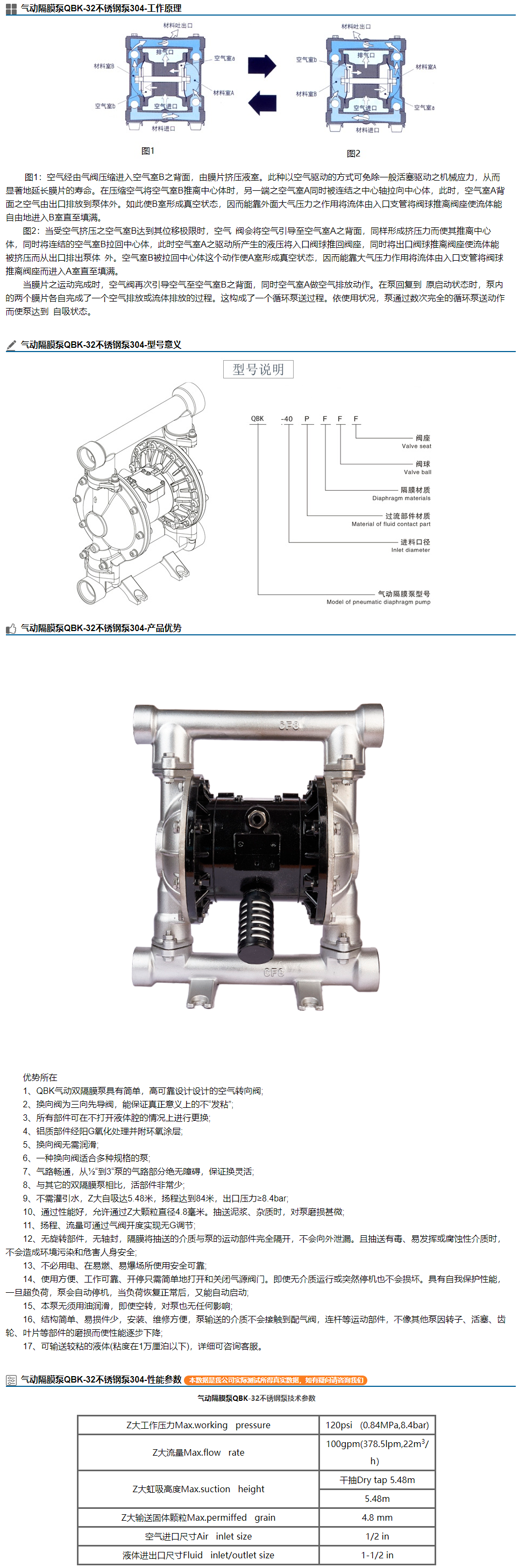 气动隔膜泵QBK-32不锈钢泵304